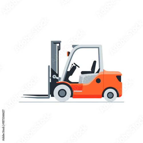 Orange Forklift Truck Vector Illustration - Warehouse Machinery