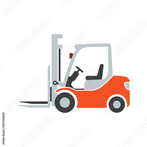 Orange Forklift Truck Isolated on White Background - Industrial Vehicle Icon