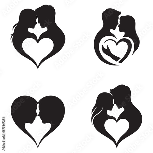 Romantic Couple with Heart Silhouette – Love Tattoo & Icon Design