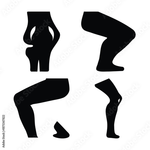 Illustrative black silhouettes of human body parts representing different body shapes and health aspects