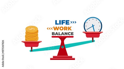 Work life balance concept showing money and time scale