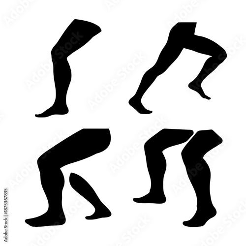 Dynamic collection of human leg silhouettes illustrating various movements and anatomical forms