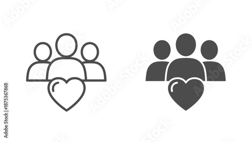 Set of two icons depicting a group of people representing community support and connection