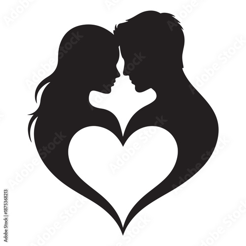 Romantic Couple with Heart Silhouette – Love Tattoo & Icon Design