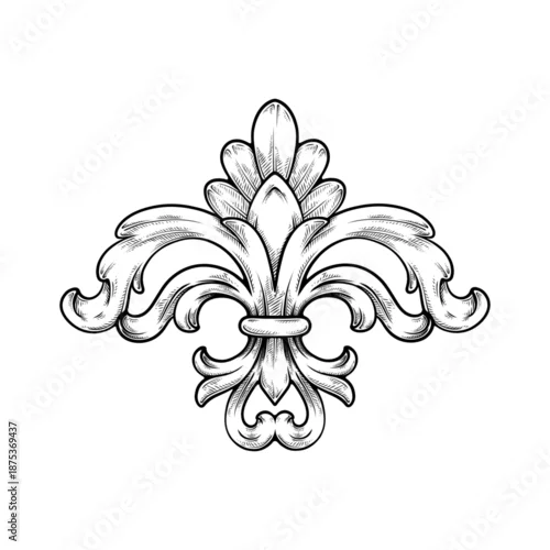Fototapeta vector line art hand drawn illustration of a baroque fleur de lis