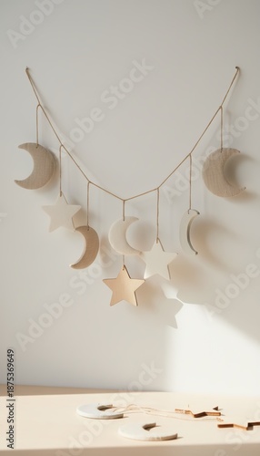 Handmade Celestial Moon and Star Wall Hanging Decoration for Nursery