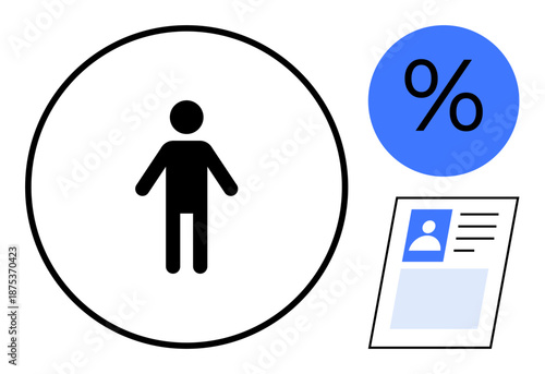 Data analysis concept. Data analysis human symbol, percentage, and ID card for interpreting demographics and analytical insights. Data analysis for statistics, study, business, surveys, and reporting