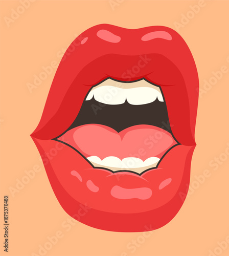 Red lip female. Woman expressed emotion, beauty concept. Modern flat vector design illustration