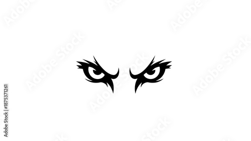 Intense gaze of stylized animal eyes on white background.