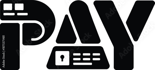 Stylized "PAY" with credit card and keypad