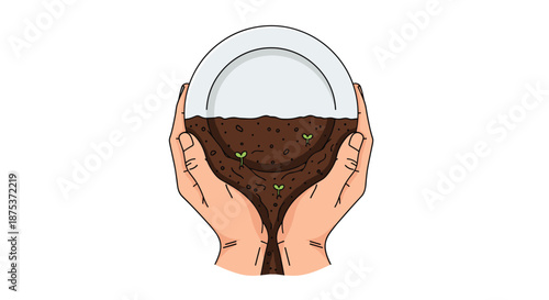Hands nurturing young plants in soil with a glass dome cover, Generative AI.