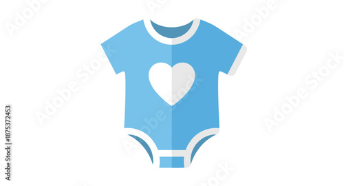 Simple blue baby onesie with a white heart graphic on the front