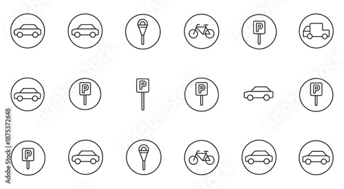 Collection of Traffic Signs Representing Parking Restrictions, Vehicle Access Limits, and Road Regulations for Streets, Transportation Design