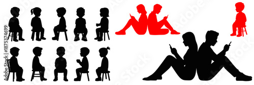 A vector graphic illustration of people sitting in various positions and using devices