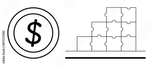 Financial strategy concept. A dollar sign and puzzle blocks financial planning and growth. Financial strategy ties assets to goals, optimizing success. Ideal for finance, business, planning