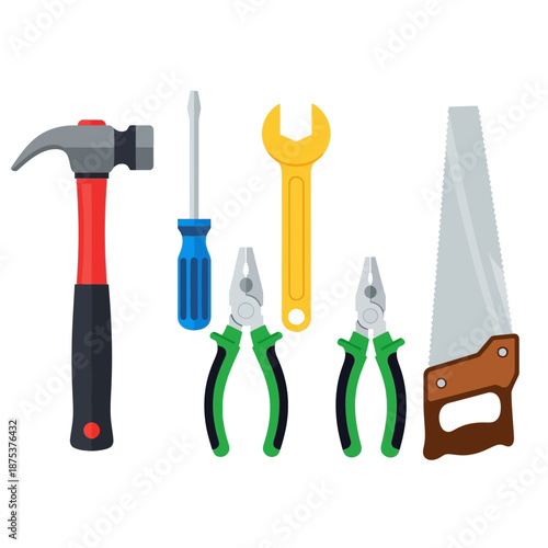 Wallpaper Mural Set of Hand Tools: Hammer, Screwdriver, Pliers, Wrench, Saw Torontodigital.ca