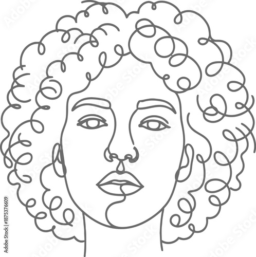 Simple line drawing of a woman with curly hair