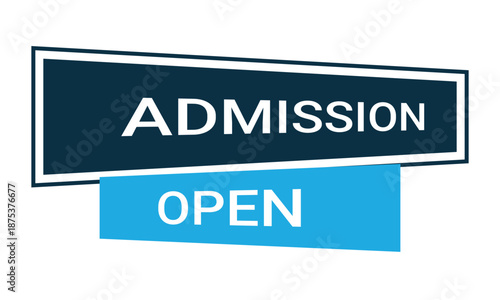 Admission Open Banner with Blue Overlapping Rectangles and White Text