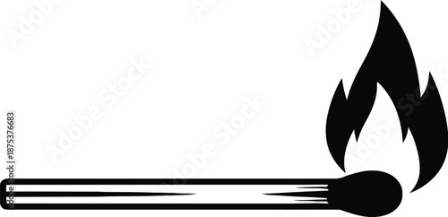 Lit matchstick on white background