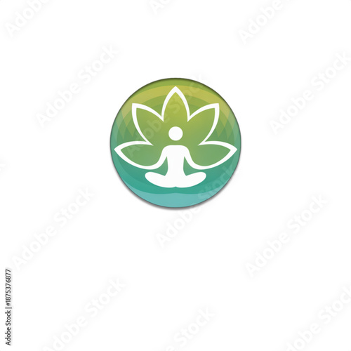 Wellness lotus meditation symbol in green gradient circle minimalist icon for yoga class mindfulness coach spa retreat app button and natural health brand identity emblem for website header