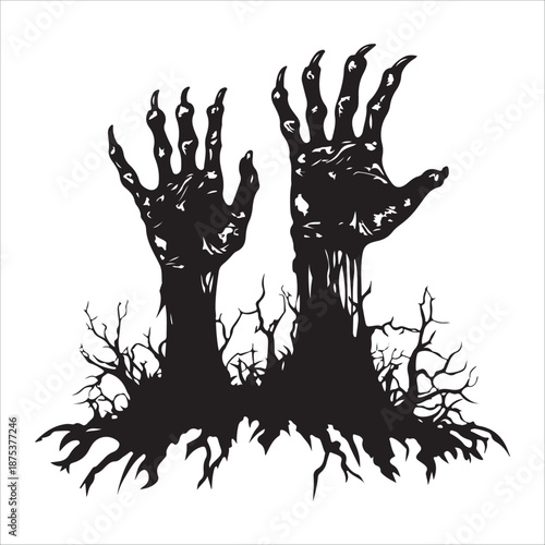 Spooky Monster Claw silhouettes, set of various frightening zombie hands with sharp nails, creepy creature arms and talons, vector illustration content.