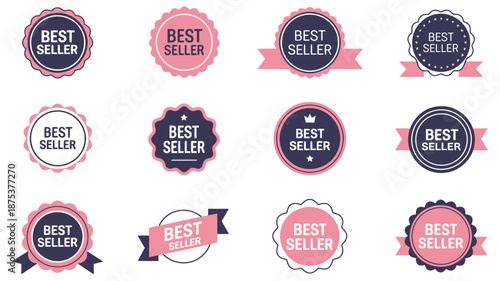 Vintage Bestseller Vector Icons Set, Featuring Isolated Labels and Badges on White Background, Representing Popular Products, Marketing, Sales, Branding, Web, Apps, UI UX, and Digital Projects