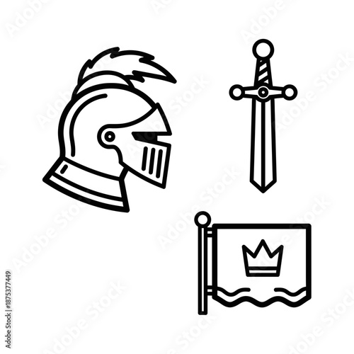Knight's armor and royal symbols for medieval designs