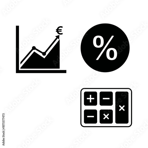Financial growth and calculation symbols in black and white