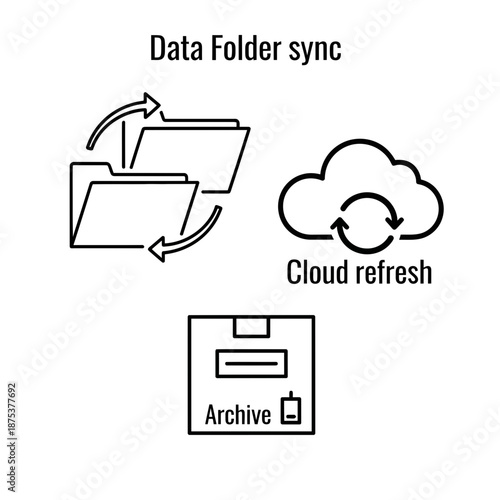 Data synchronization and cloud storage concepts with folder and archive icons