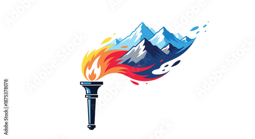 Vibrant torch with flame and mountain landscape in dynamic motion, Generative AI.