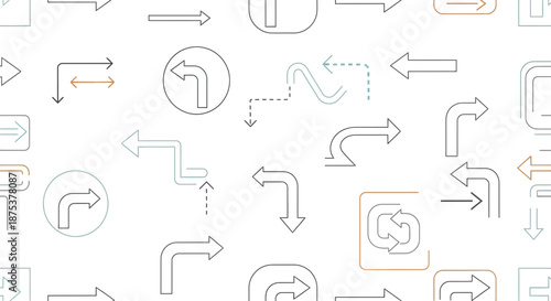 Directional arrows seamless pattern with various shapes and styles for navigation and wayfinding