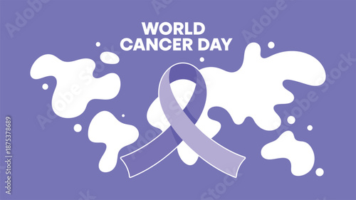 World Cancer Day Ribbon With Abstract Shapes Vector on Purple background
