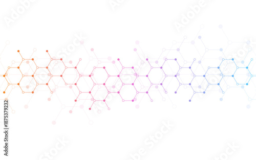Hexagons pattern background. Genetic research, molecular structure. Chemical engineering. Concept of innovation technology. Used for design healthcare, science and medicine background