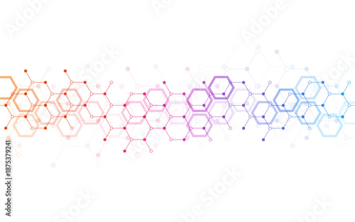 Hexagons pattern background. Genetic research, molecular structure. Chemical engineering. Concept of innovation technology. Used for design healthcare, science and medicine background