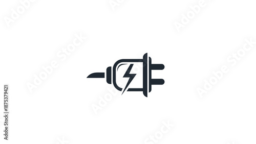 Electrical Plug Icon with Lightning Bolt Symbol on White.