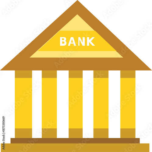 Golden Bank Building Icon Flat Vector Illustration
