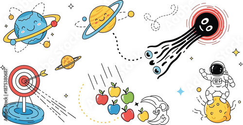 Whimsical Illustrations of Space, Physics Concepts, and Adventures in the Cosmos