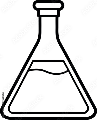 Erlenmeyer Flask Icon with Liquid for Scientific Laboratory Illustration