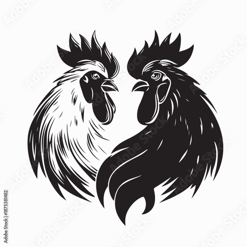 Two Roosters Fighting Vector Illustration Isolated On White Background 