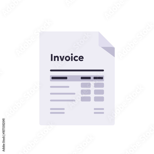 Invoice document paper sheet with folded corner, colorful icon, flat style vector illustration