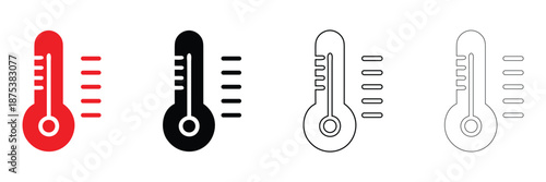 thermometer icon vector set, temperature meter icon symbol vector, silhouette and line art
