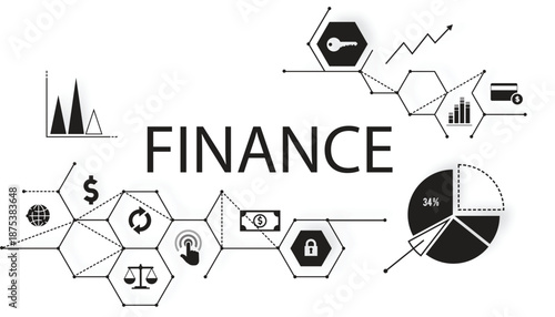 Business finance concept illustration showing analytics, statistics, and investment icons