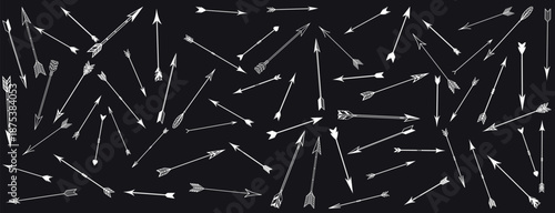 Collection of Minimalist Arrow Designs on Black Background, Vector Graphics. Vector illustration.
