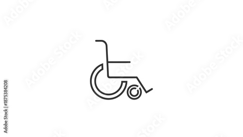 Minimalist Line Art Illustration of a Wheelchair on White Background.
