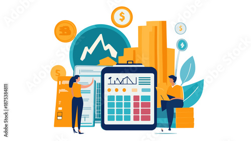 Business People Analyzing Financial Data on Devices.