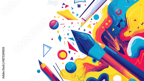 Colorful Pencils and Paintbrushes Art Supplies.