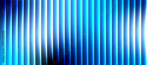Neon Gradient Vertical Bright Blue Glass Stripes on Black Background, Sharp Ribbed Cinematic Glow Futuristic Texture with Blue Cyan Gradient Neon Stripes
