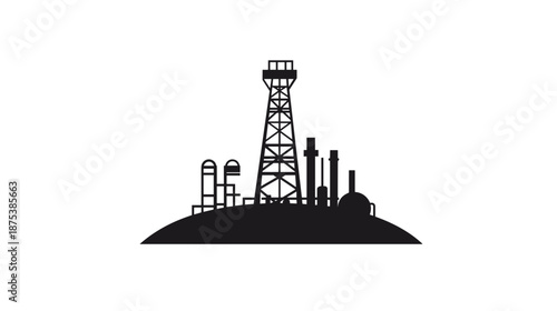 Oil Rig Silhouette Industrial Landscape Scene.