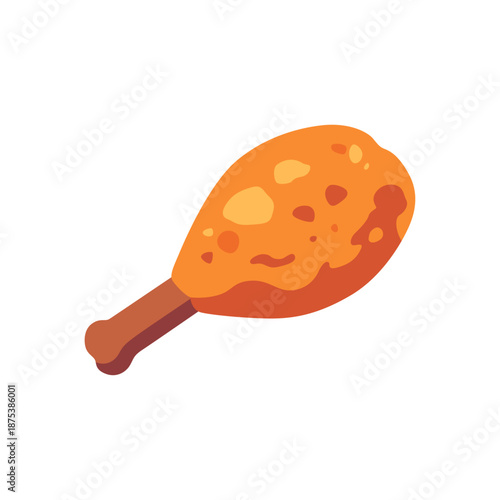 Fried chicken drumstick crispy leg piece, colorful icon, flat style vector illustration
