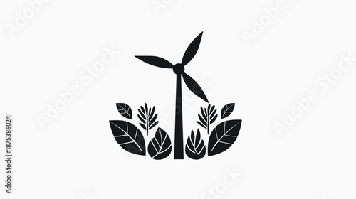 Wind Turbine Icon with Leaves Illustration.